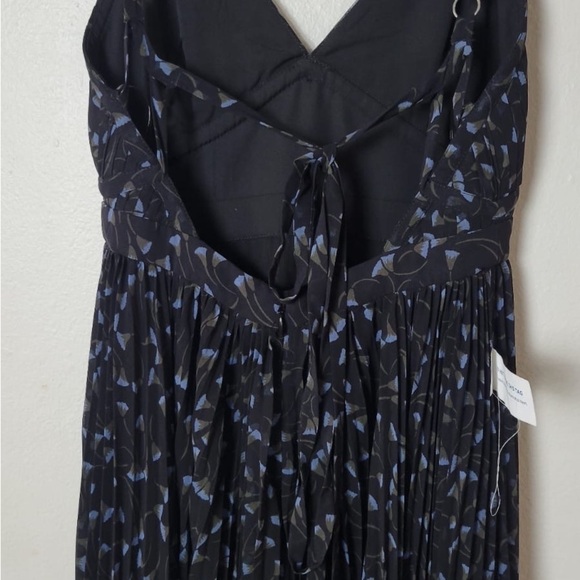 Fame Partners Gown Draped Pleated Blue Black Spaghetti Strap Maxi Dress Floral - Picture 6 of 8